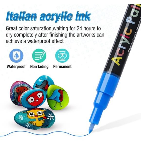 Acrylic Paint Pens Paint Markers Set of 18: Fine Point for Rock Painting - Picture 5 of 7